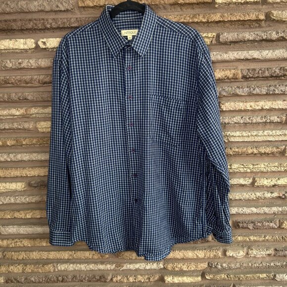 Men's Vintage Intrigue Blue Plaid Check Long Sleeve Shirt Size Medium - Picture 9 of 9